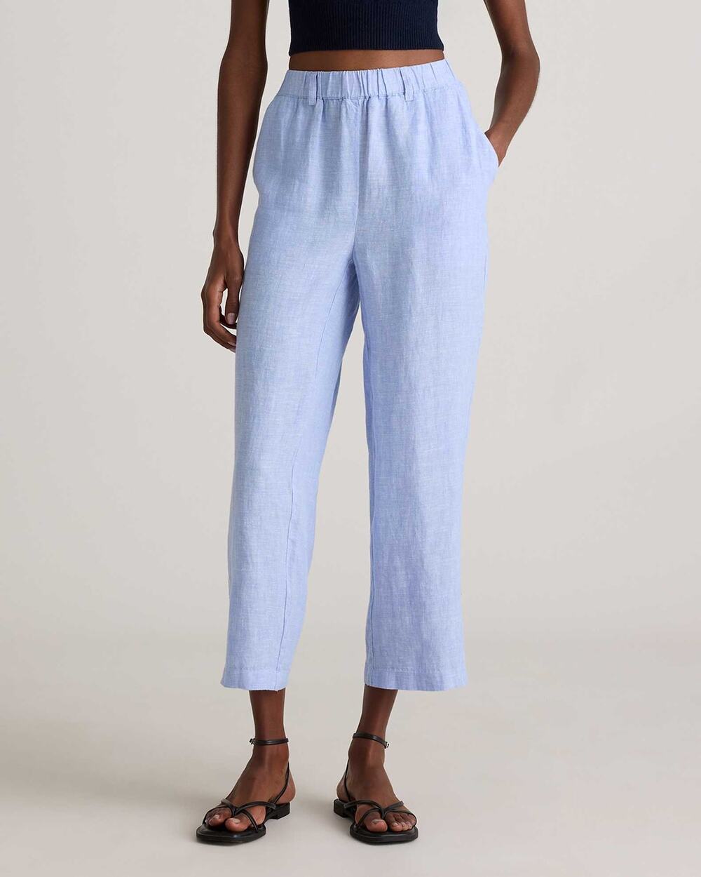 Quince Womens XS 100% European Linen Pants Blue Nautical Coastal Lagenlook
